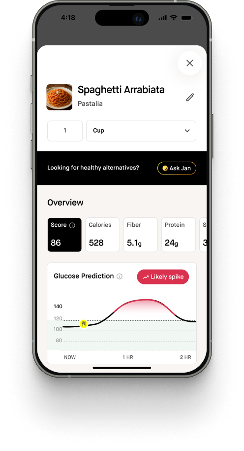 January app nutrition breakdown with sensor-free glucose prediction